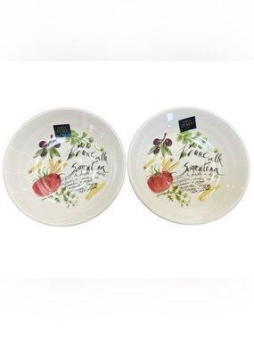 Italian Ceramic Pasta Bowls Set of 2 Penne Sorrentina Tomato Olive Mediterranean